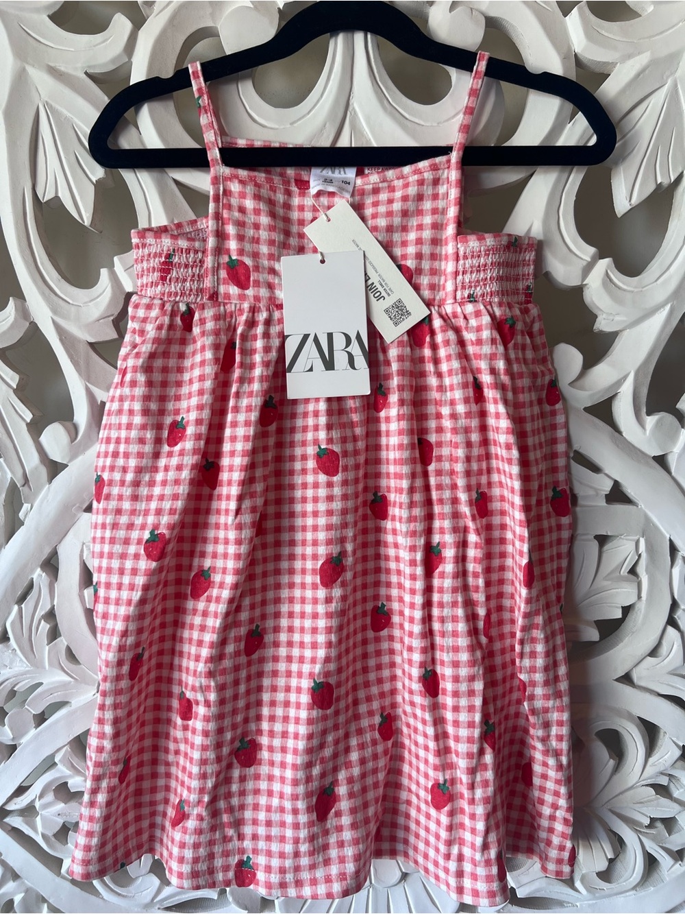 NWT Zara Size 3-4 Pink Gingham Strawberry Camisole Dress